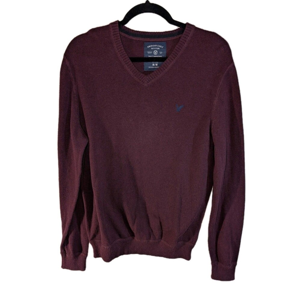 American Eagle Sweater Men’s Size Medium Maroon V-neck Preppy Y2K
